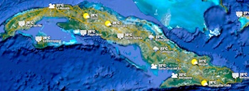 Weather on the island (Google) : click to enlarge, then click town to see 5-day forecasts © google