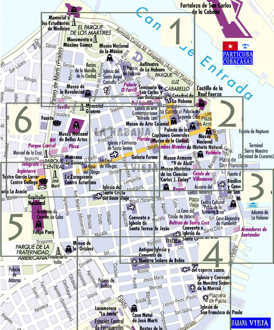 Mapa Habana Vieja • Clic : 1, 2, 3, 4, 5, 6